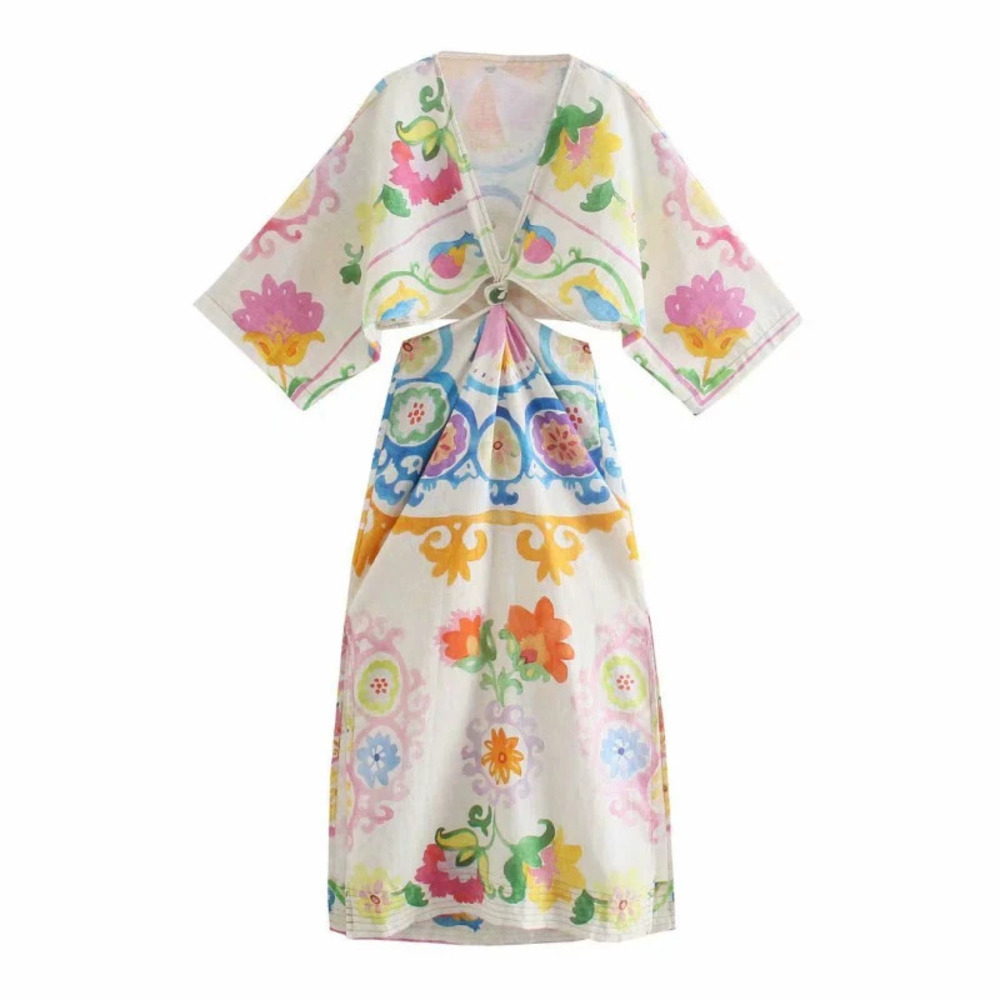 ZARA Women Printed Short Sleeve Midriff Dress